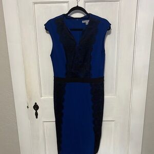 Danny & Nicole Blue Midi Dress with Black Lace